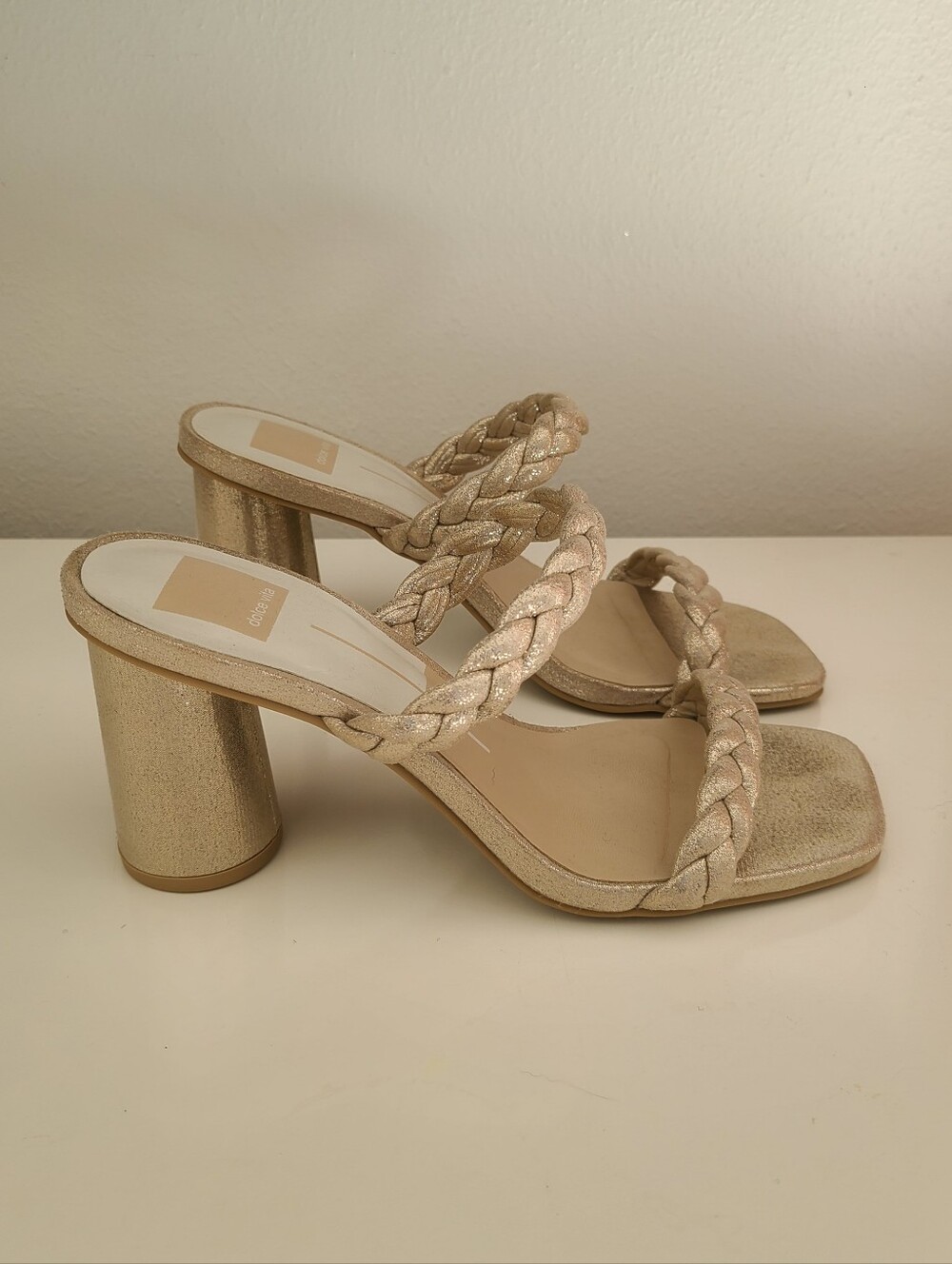 Dolce Vita Nairi Gold Braided Strappy Sandal heel Size 7.5